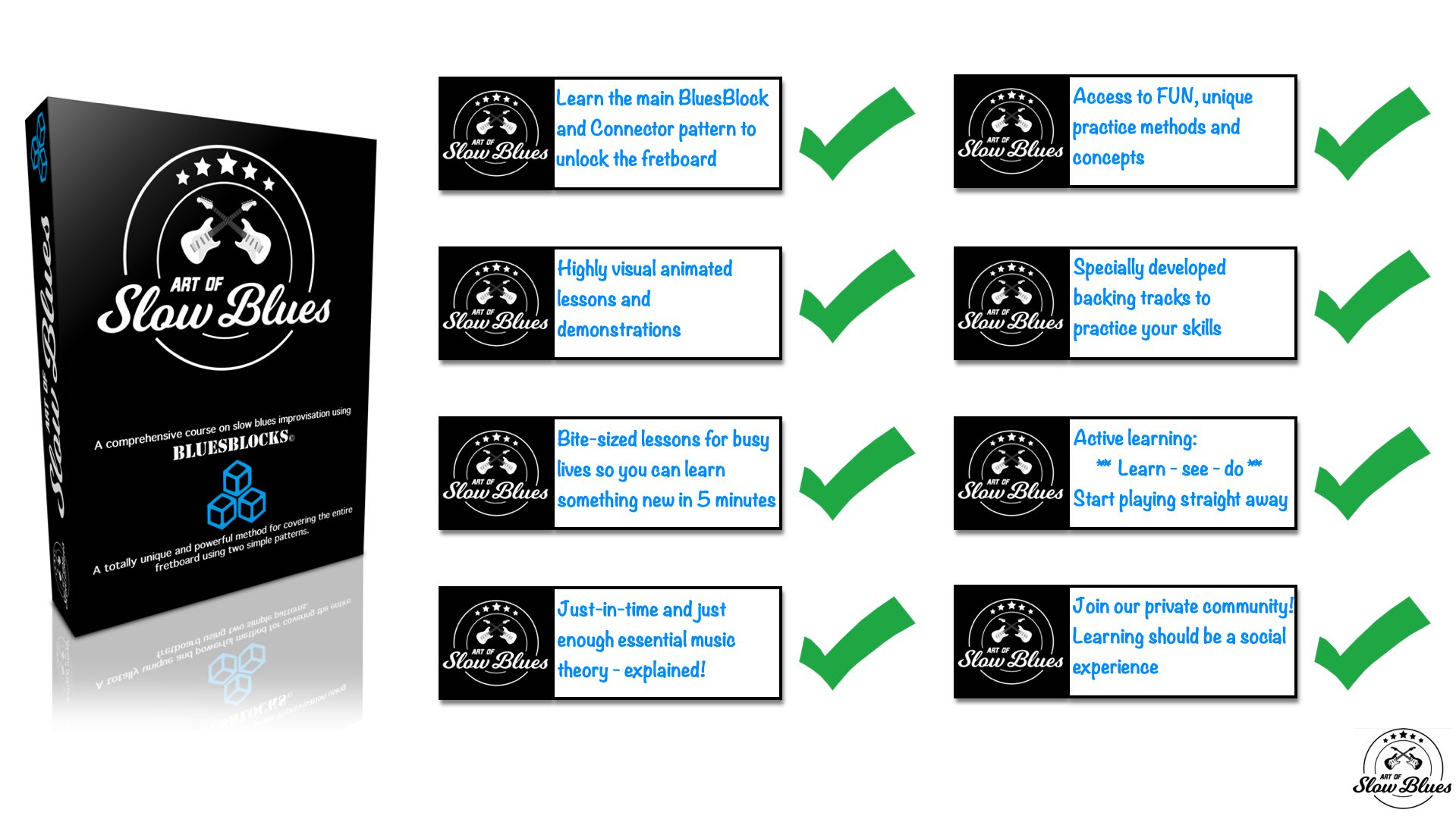 Course features for learning blues lead guitar